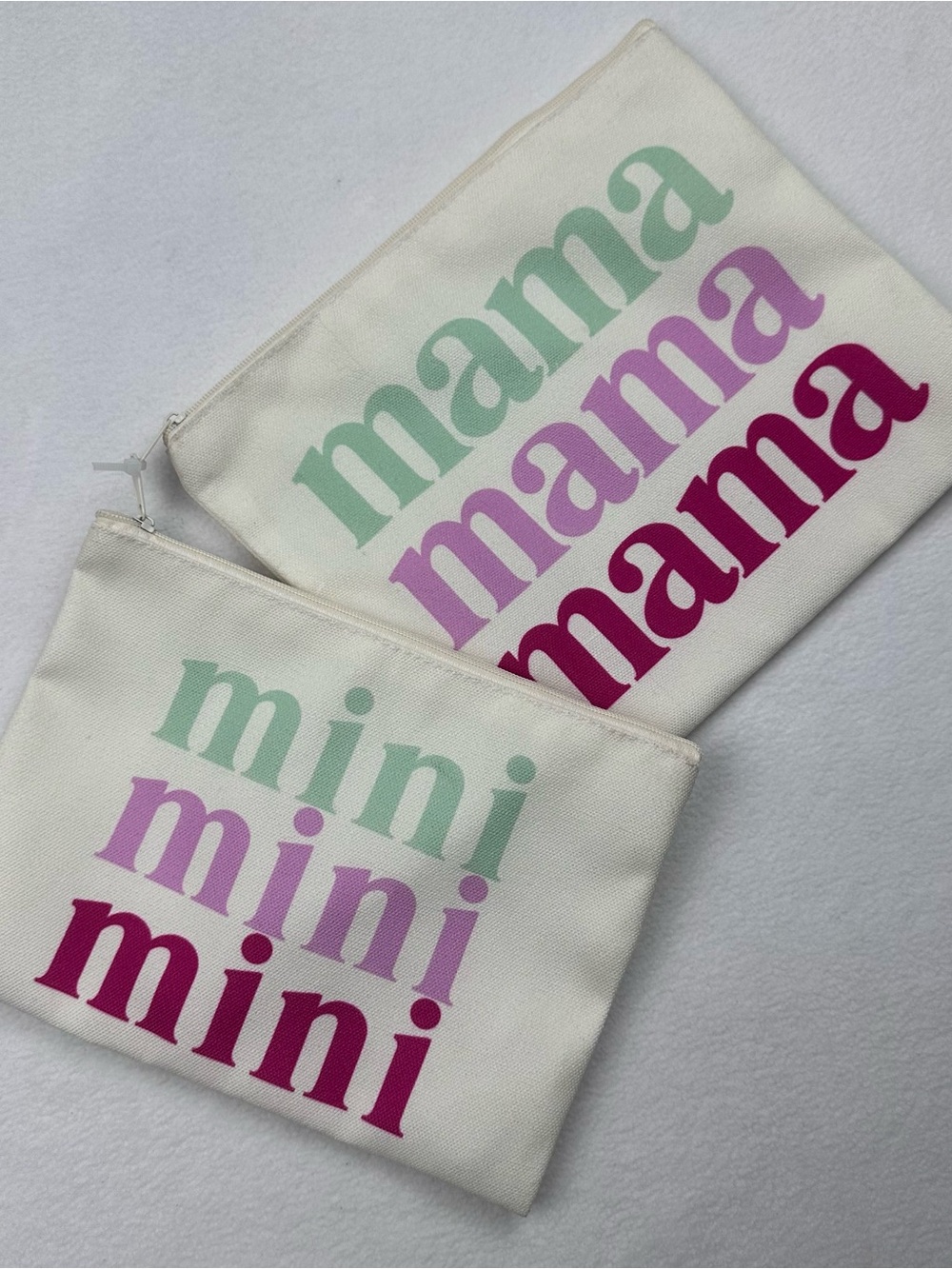 Mama & Mini Canvas Zipper Pouch Set — Mint, Lavender & Magenta